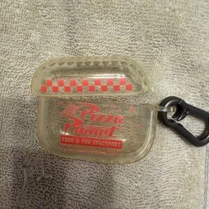 Disney Pizza Planet Clear AirPods Case with Red Design for Gen 1-3 Apple AirPods